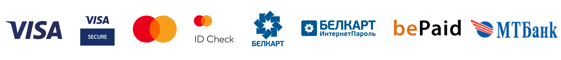 Visa, Visa Electron, MasterCard, Maestro, Белкарт